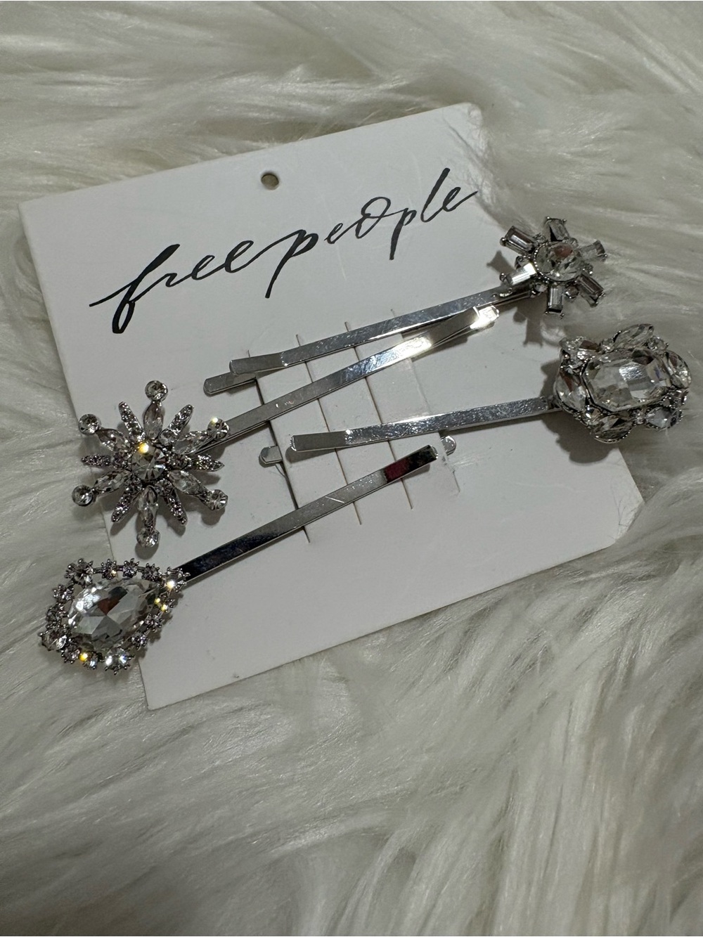 Free People Silver Rhinestone Decorative Bobby Pin Set